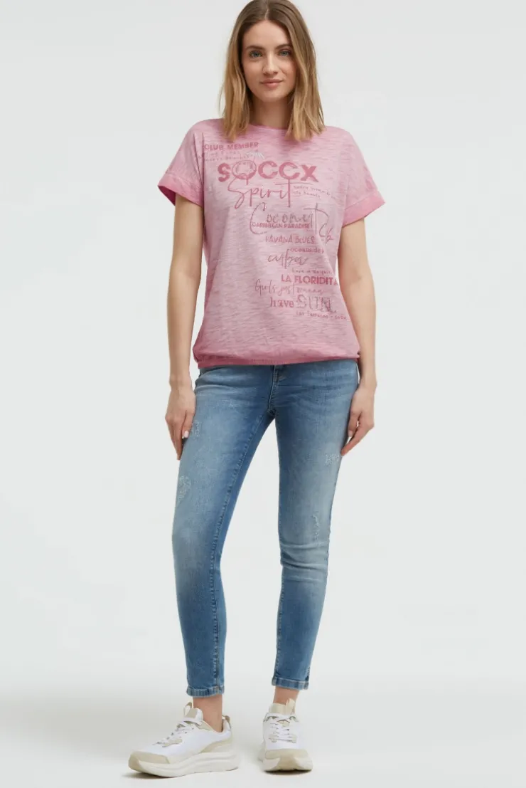 Oversized Shirt mit Artwork und Elastiksaum beachy red