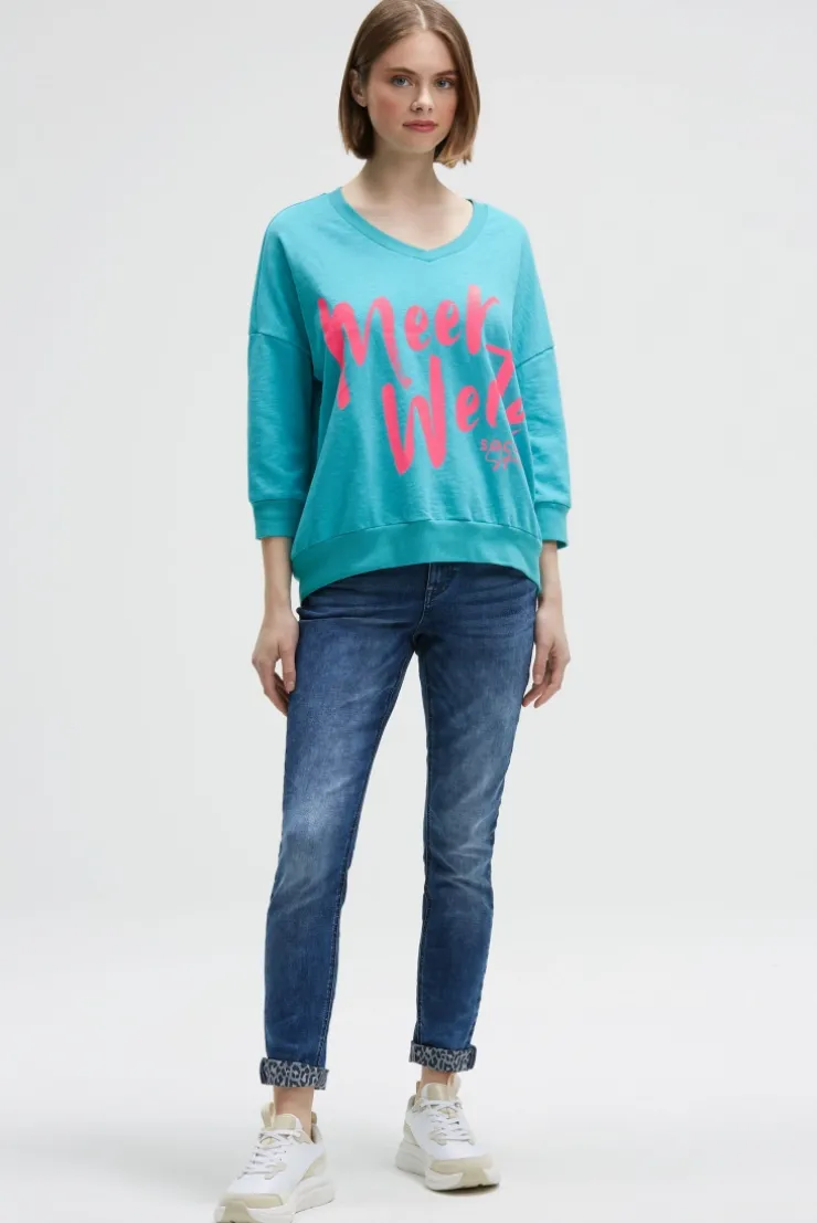 Oversized Sweatshirt mit V-Ausschnitt und Print ocean flash | S