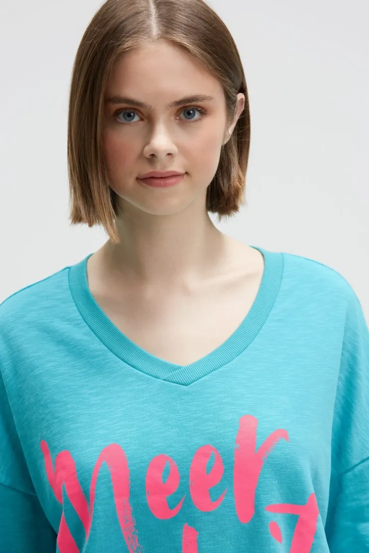 Oversized Sweatshirt mit V-Ausschnitt und Print ocean flash | S
