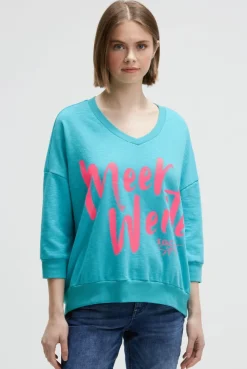 Oversized Sweatshirt mit V-Ausschnitt und Print ocean flash | S