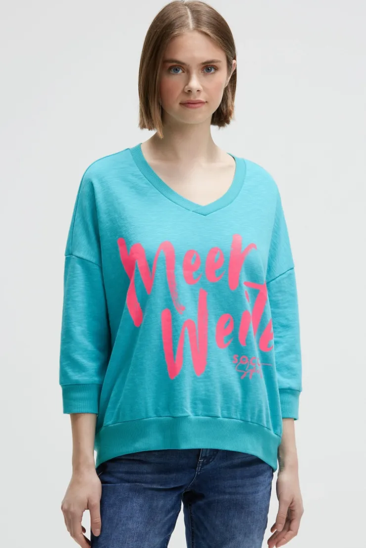 Oversized Sweatshirt mit V-Ausschnitt und Print ocean flash | S