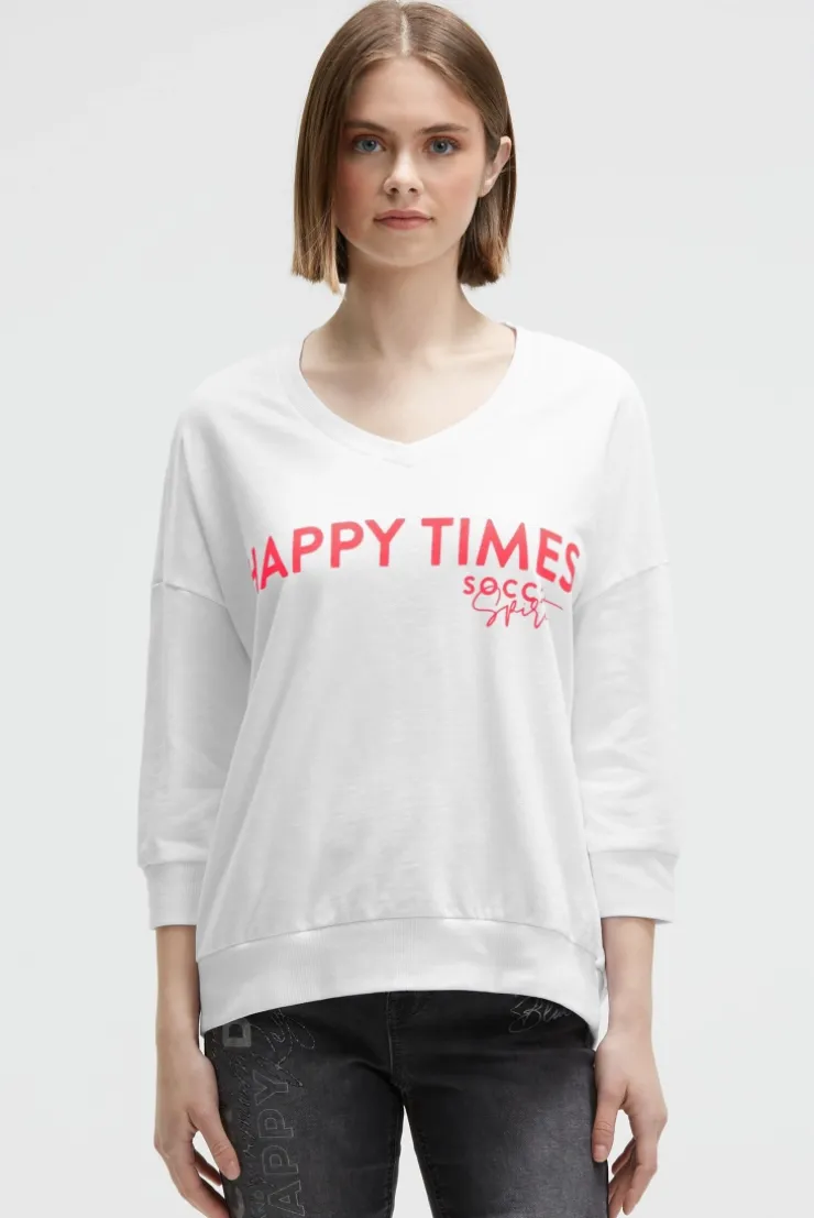 Oversized Sweatshirt mit V-Ausschnitt und Print opticwhite