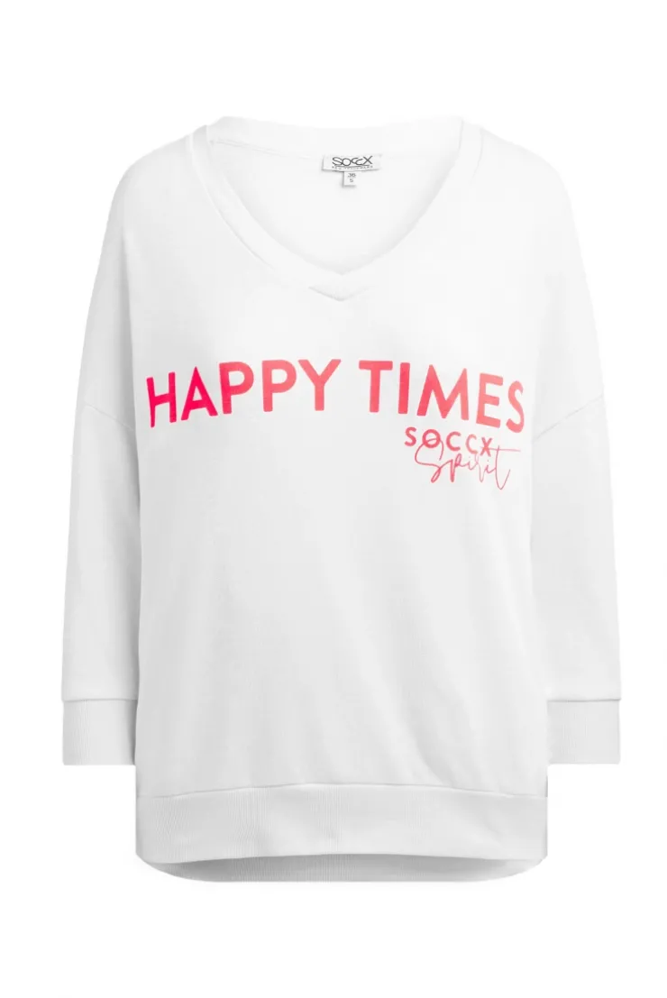 Oversized Sweatshirt mit V-Ausschnitt und Print opticwhite
