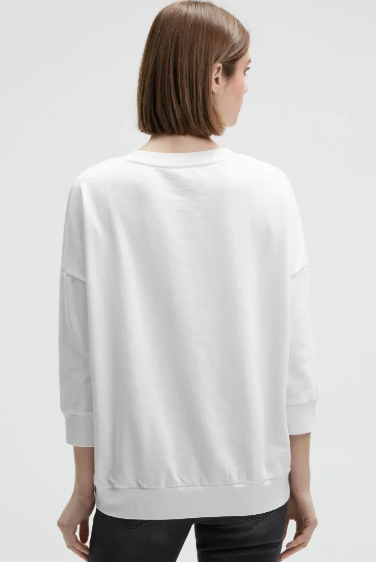 Oversized Sweatshirt mit V-Ausschnitt und Print opticwhite