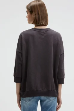 Oversized Sweatshirt mit V-Ausschnitt und Print charcoal mist