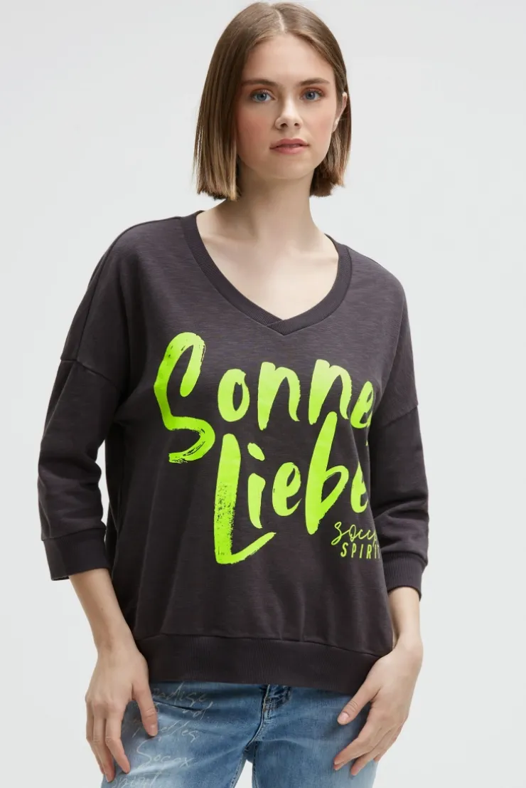 Oversized Sweatshirt mit V-Ausschnitt und Print charcoal mist