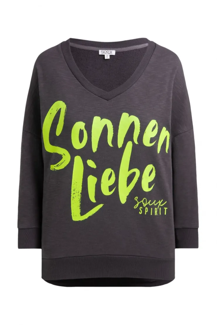 Oversized Sweatshirt mit V-Ausschnitt und Print charcoal mist