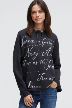 Oversized Sweatshirt mit Wording Print blue navy | XS