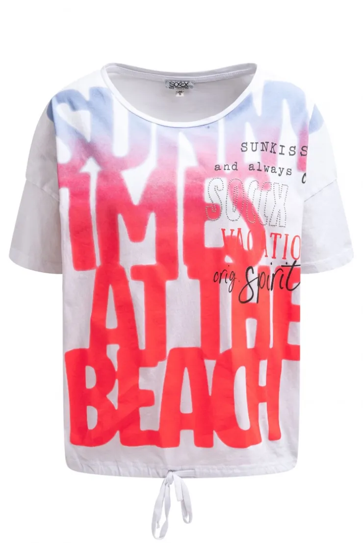Oversized T-Shirt mit Artwork und Tunnelzugband opticwhite | S