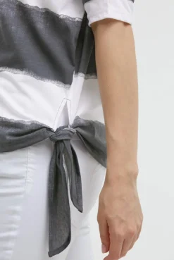 Oversize T-Shirt mit Streifen und Saumknoten grey bay | XS/S