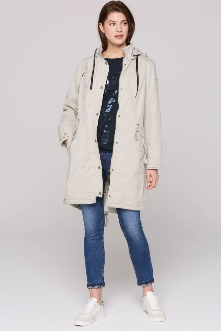 Parka mit Kapuze und Rücken-Artwork stone beige