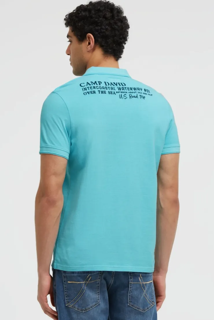 Pikee-Polo Kurzarm mit Rücken-Stickerei aqua