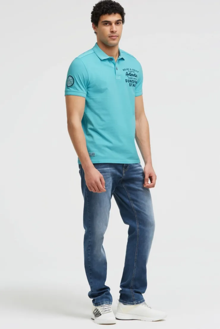 Pikee-Polo Kurzarm mit Rücken-Stickerei aqua
