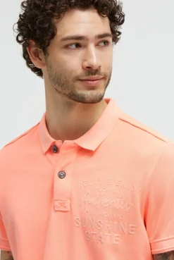 Pikee-Polo Kurzarm mit Rücken-Stickerei neon flame