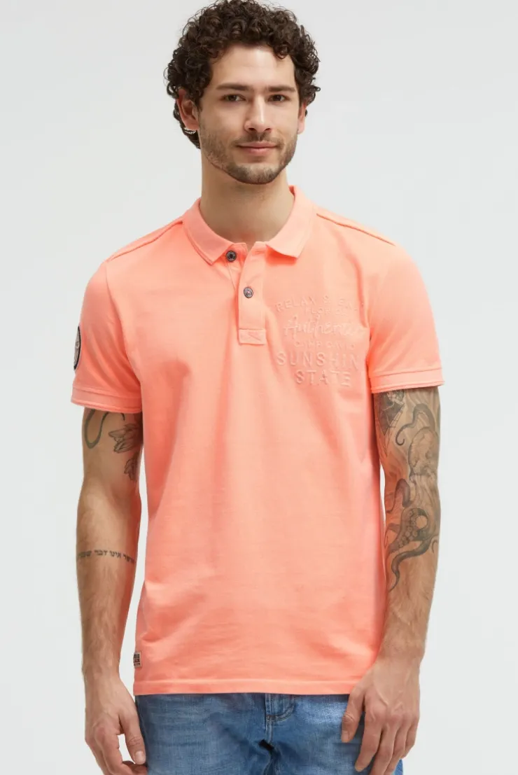 Pikee-Polo Kurzarm mit Rücken-Stickerei neon flame