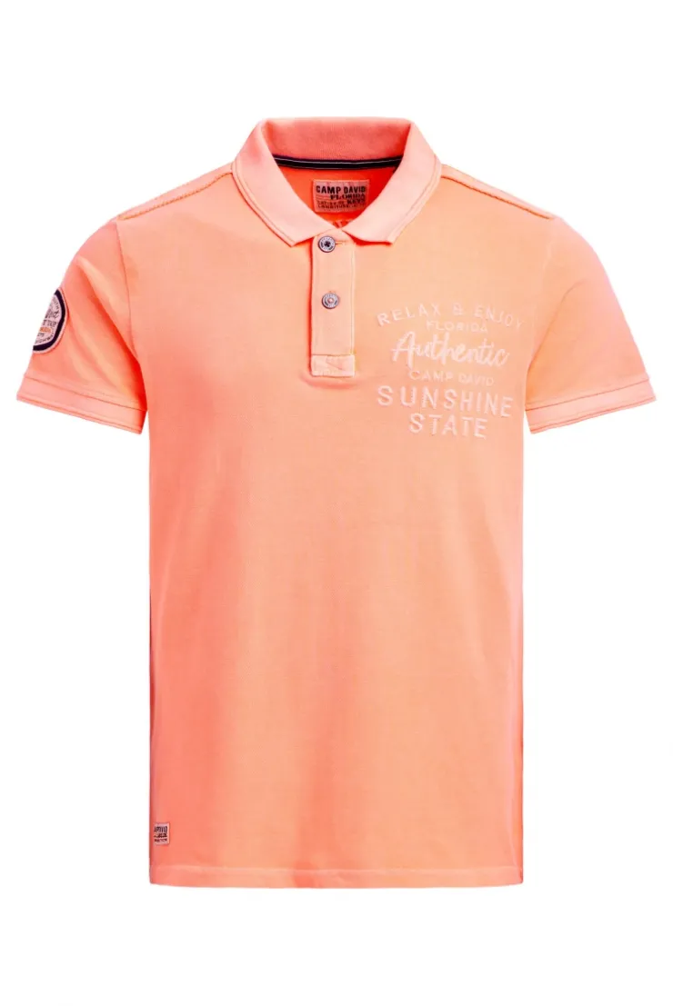 Pikee-Polo Kurzarm mit Rücken-Stickerei neon flame