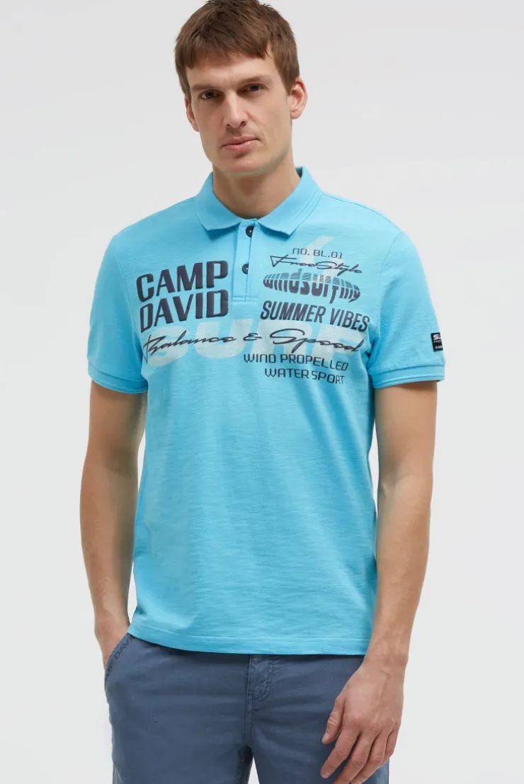 Pikee-Polo mit Artworks und Puffprint-Details aqua