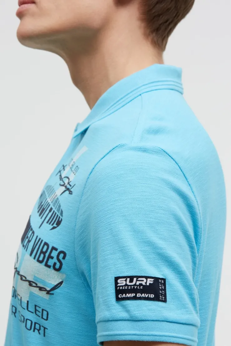 Pikee-Polo mit Artworks und Puffprint-Details aqua