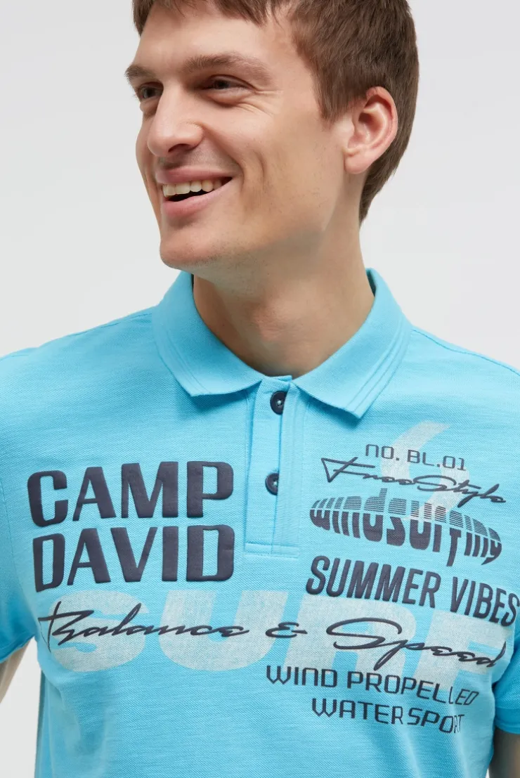 Pikee-Polo mit Artworks und Puffprint-Details aqua