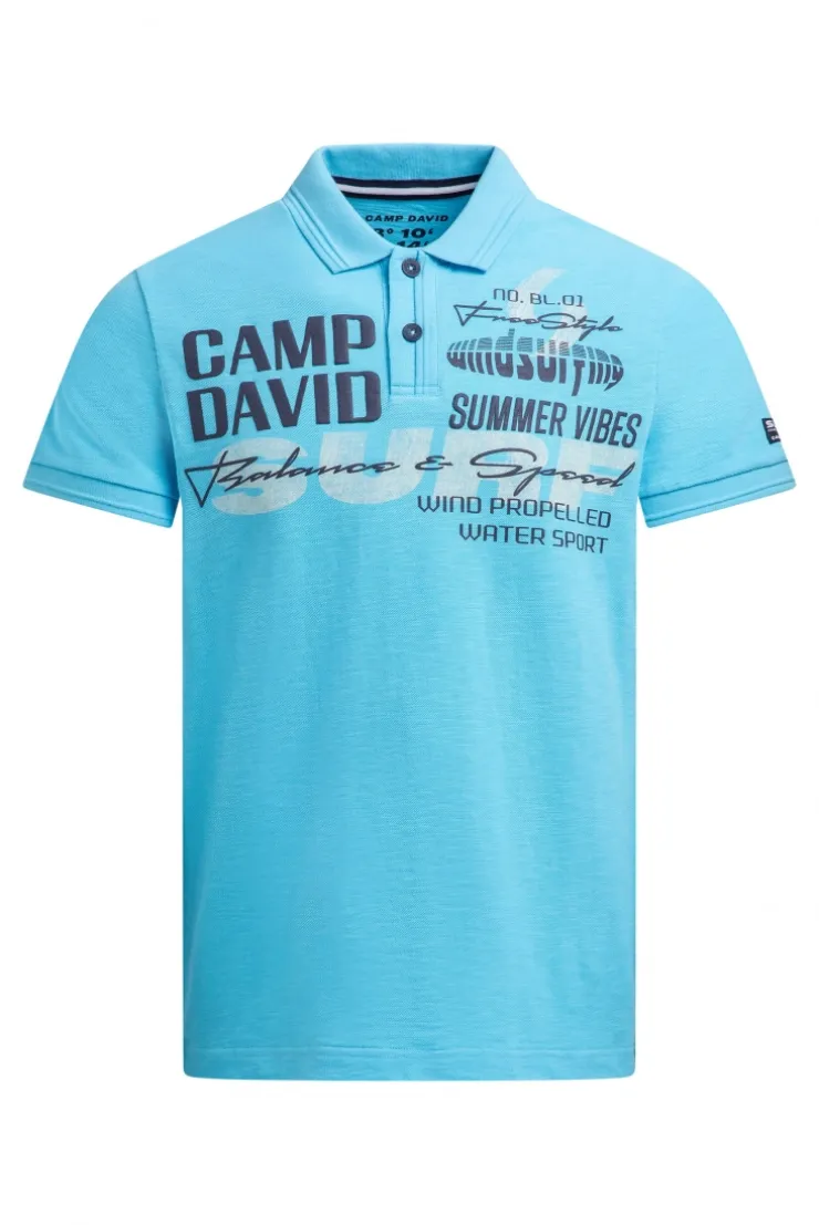 Pikee-Polo mit Artworks und Puffprint-Details aqua