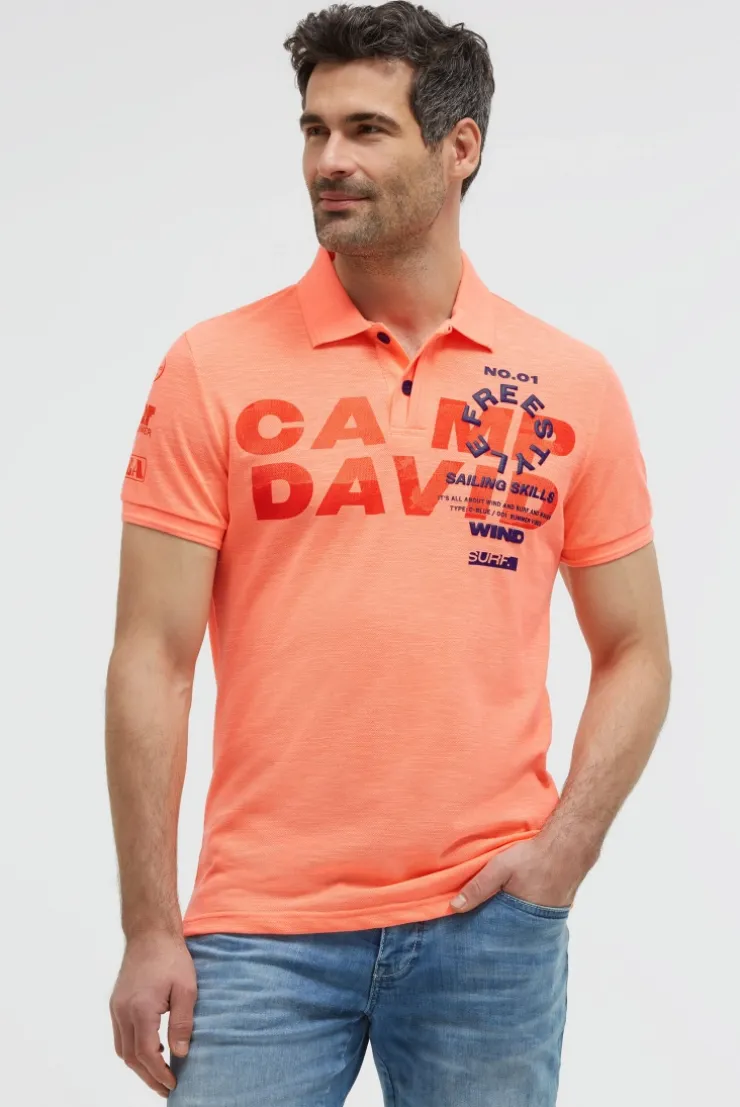 Pikee-Polo mit Artworks und Puffprint-Details neon flame