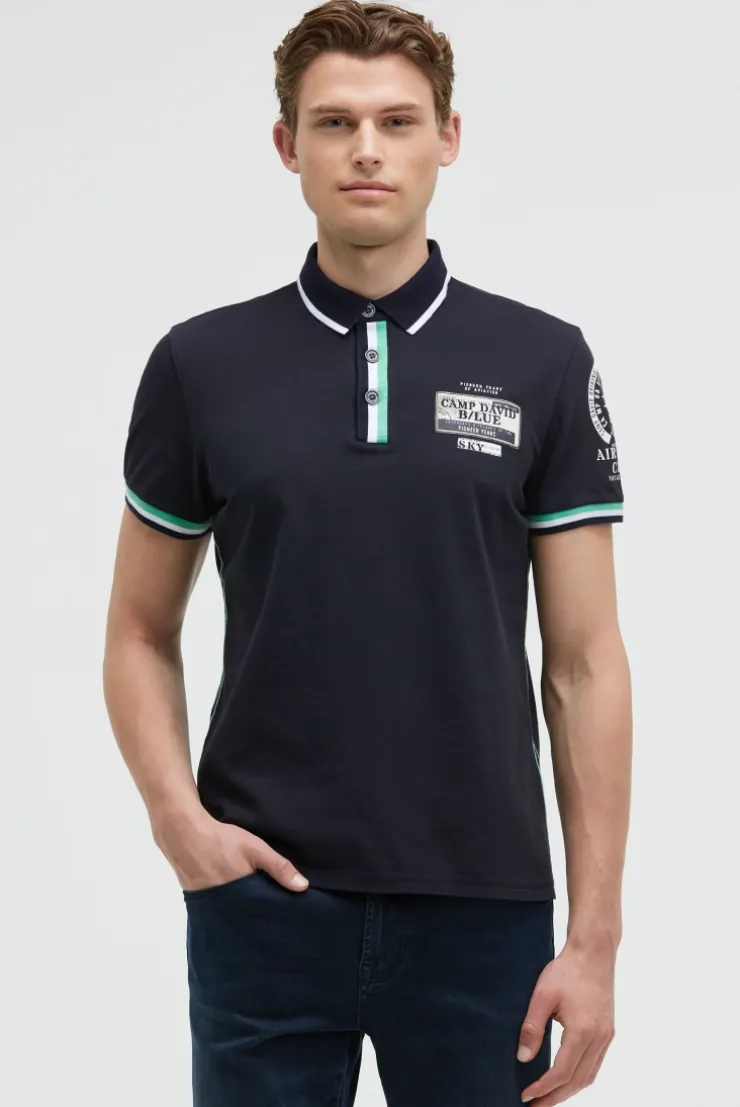 Pikee-Polo mit Prints und Patches blue navy | S