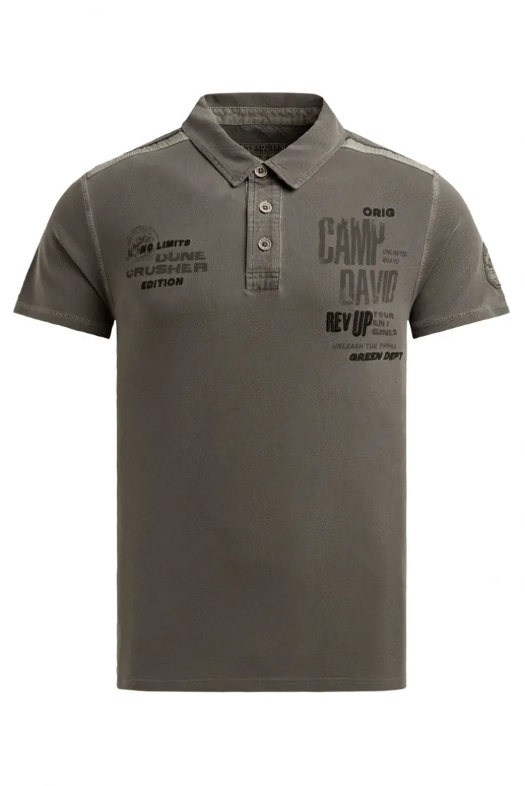 Pikee-Polo mit Tapes, Prints und Stickereien dark wood