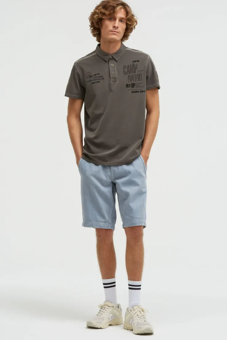 Pikee-Polo mit Tapes, Prints und Stickereien dark wood