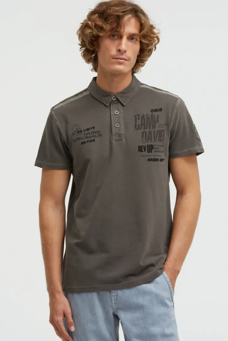 Pikee-Polo mit Tapes, Prints und Stickereien dark wood