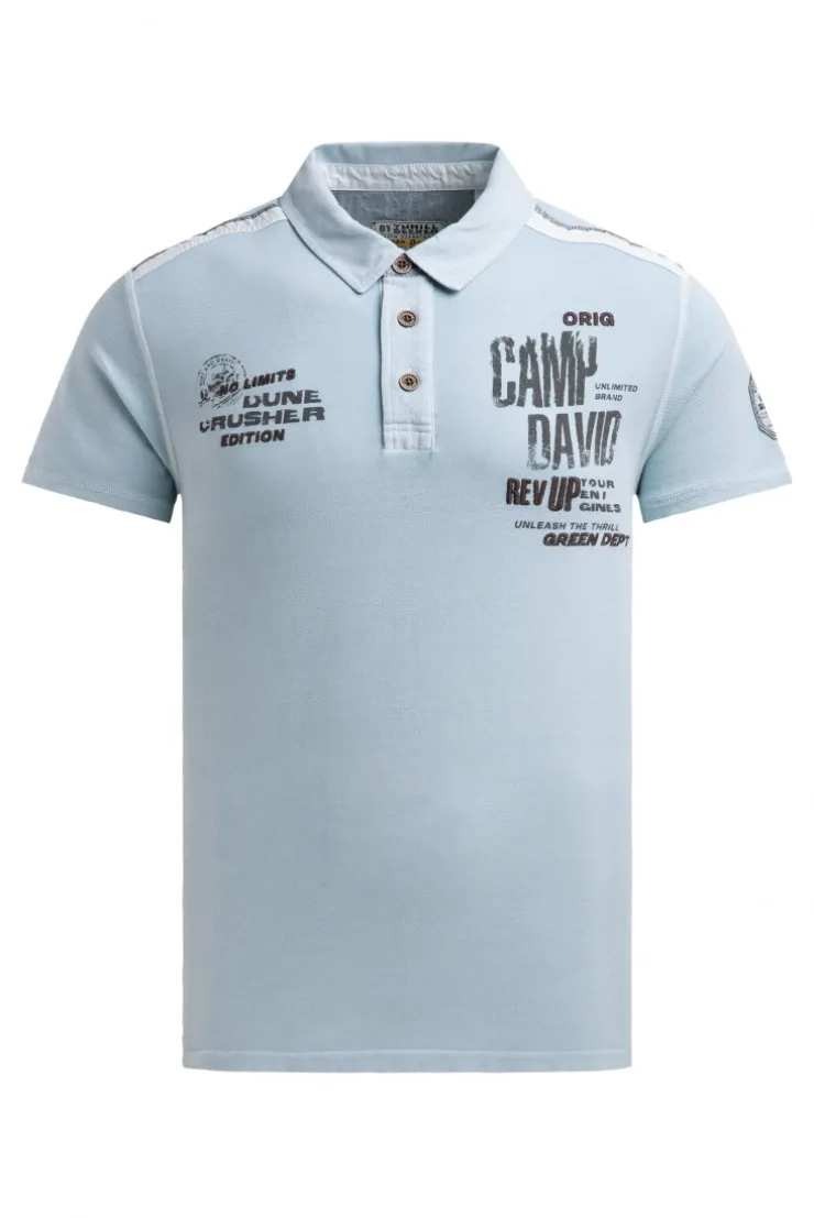 Pikee-Polo mit Tapes, Prints und Stickereien silver blue