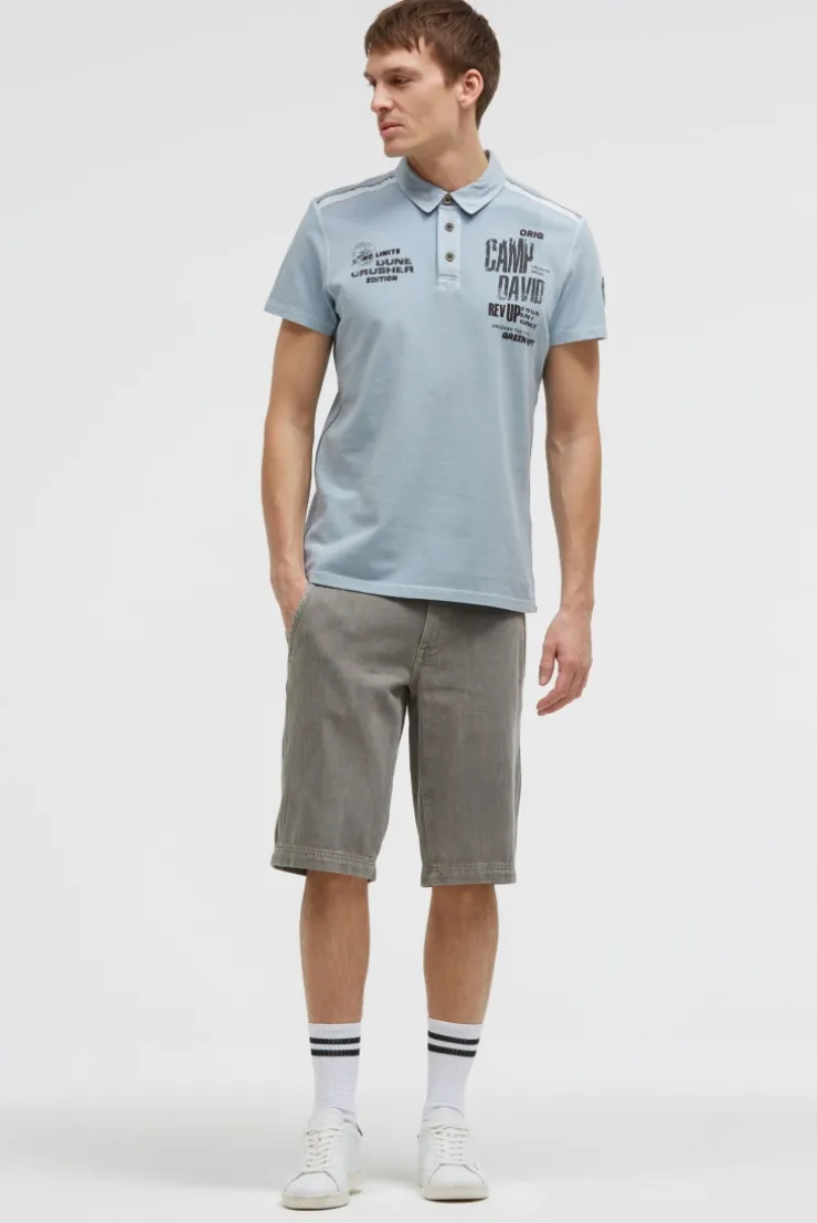 Pikee-Polo mit Tapes, Prints und Stickereien silver blue