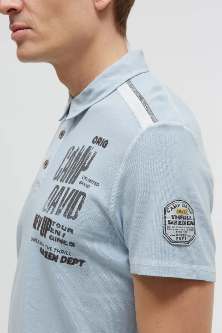 Pikee-Polo mit Tapes, Prints und Stickereien silver blue