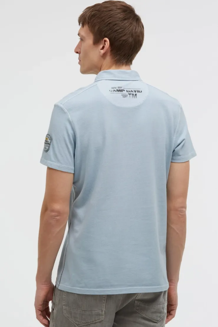 Pikee-Polo mit Tapes, Prints und Stickereien silver blue