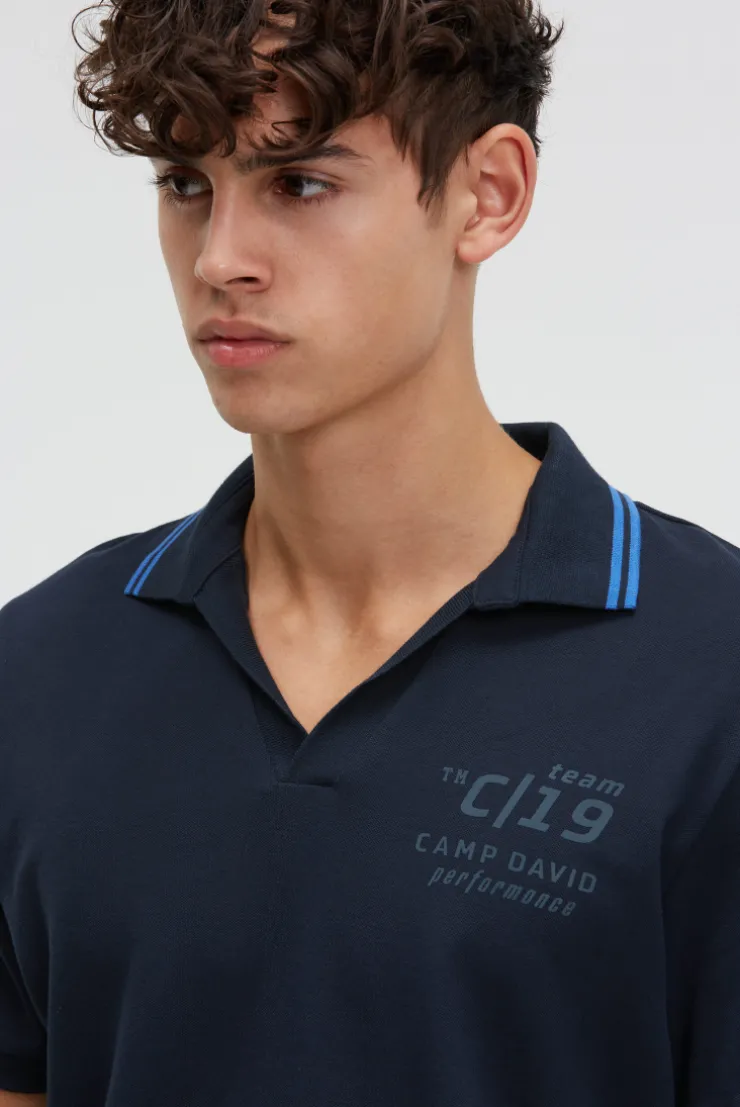 Pikee-Polo mit V-Neck und Rückeneinsatz blue navy