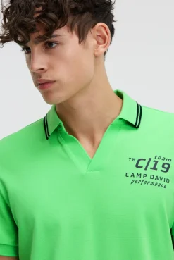 Pikee-Polo mit V-Neck und Rückeneinsatz tech green