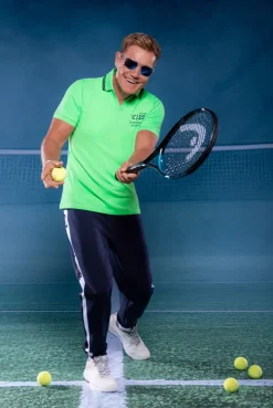 Pikee-Polo mit V-Neck und Rückeneinsatz tech green