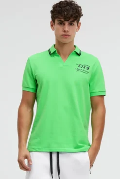 Pikee-Polo mit V-Neck und Rückeneinsatz tech green