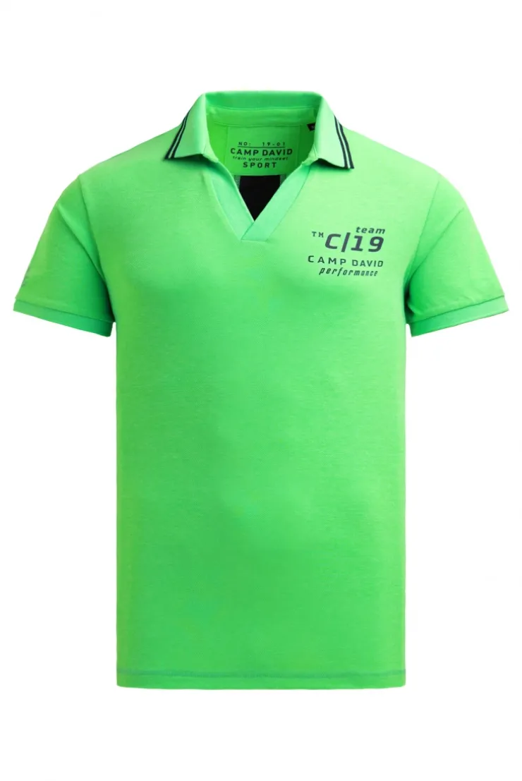Pikee-Polo mit V-Neck und Rückeneinsatz tech green