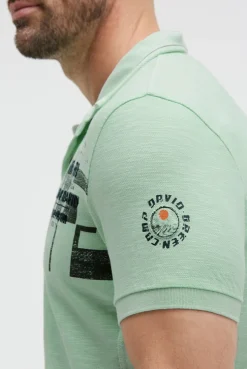 Polo aus Flammgarn-Pikee mit Artworks light mint