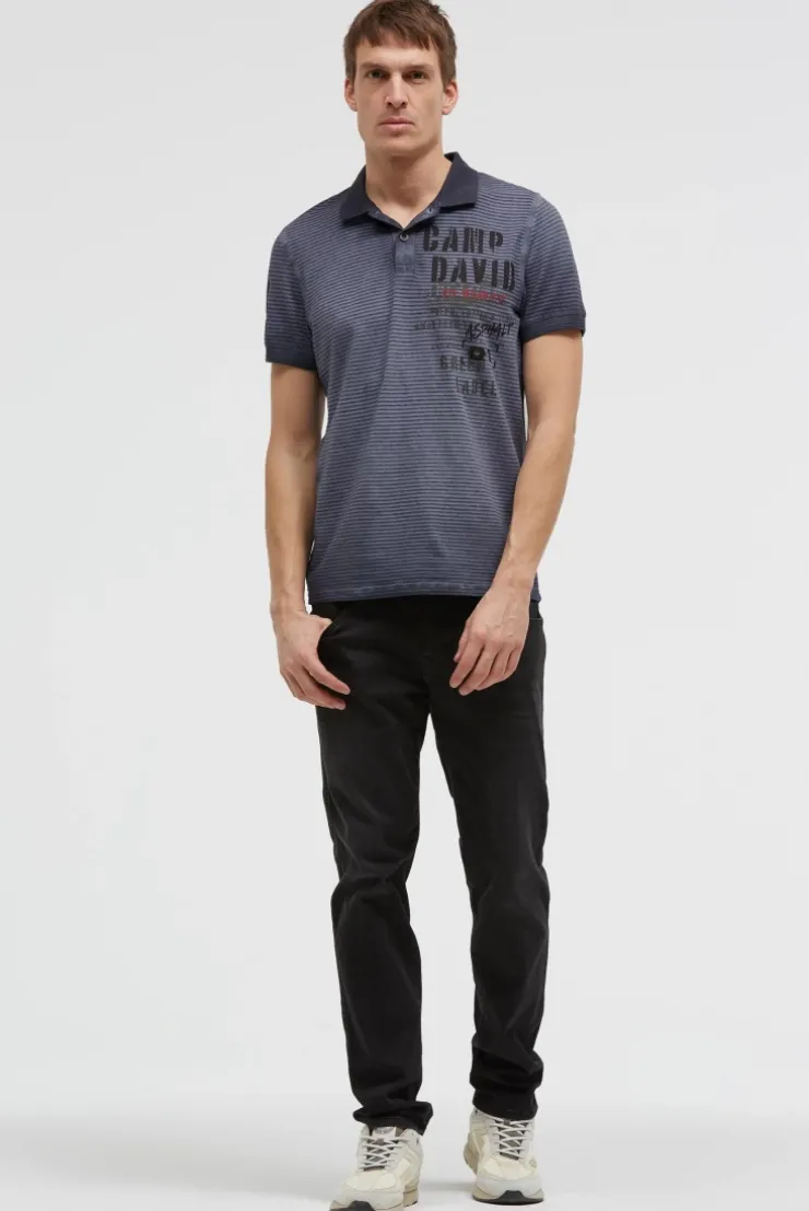Polo mit Streifenstruktur und Label Prints blue grey