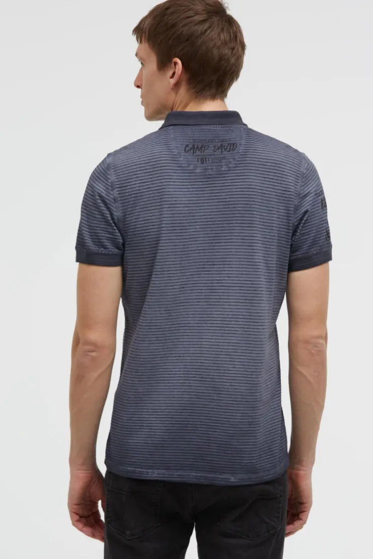 Polo mit Streifenstruktur und Label Prints blue grey