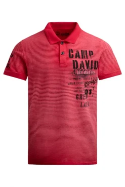 Polo mit Streifenstruktur und Label Prints red orange