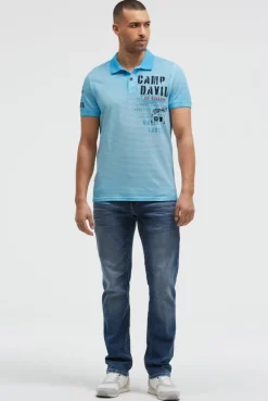 Polo mit Streifenstruktur und Label Prints summer aqua