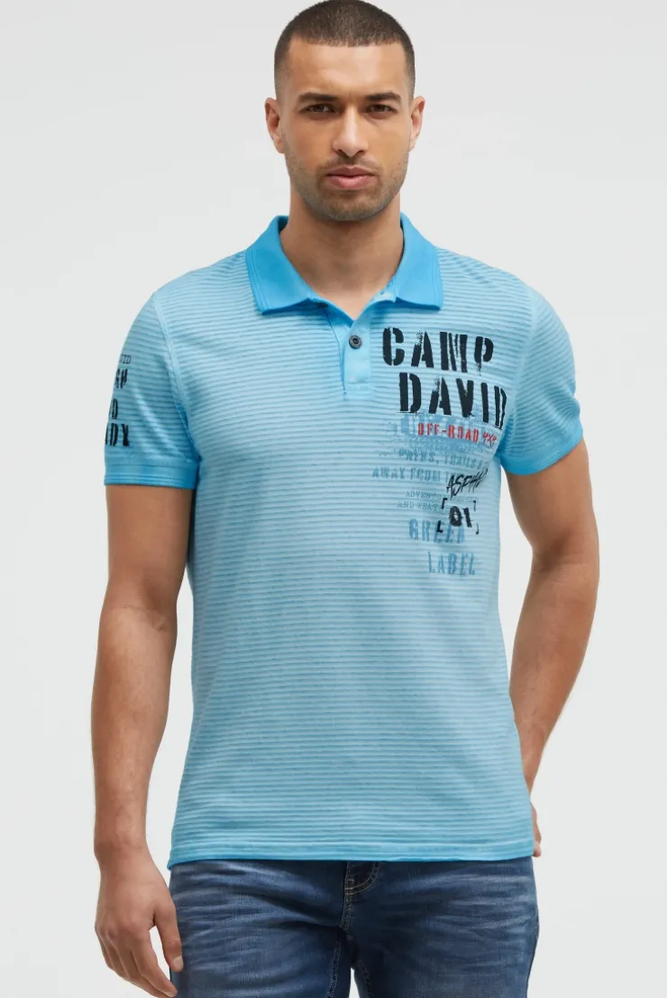 Polo mit Streifenstruktur und Label Prints summer aqua