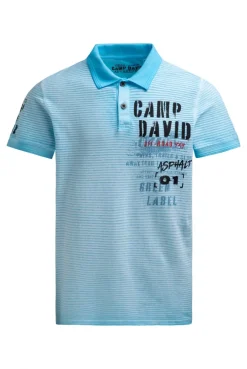 Polo mit Streifenstruktur und Label Prints summer aqua