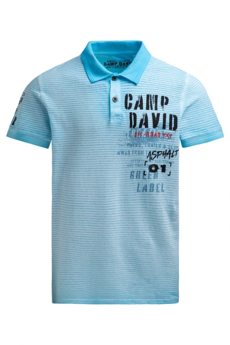 Polo mit Streifenstruktur und Label Prints summer aqua