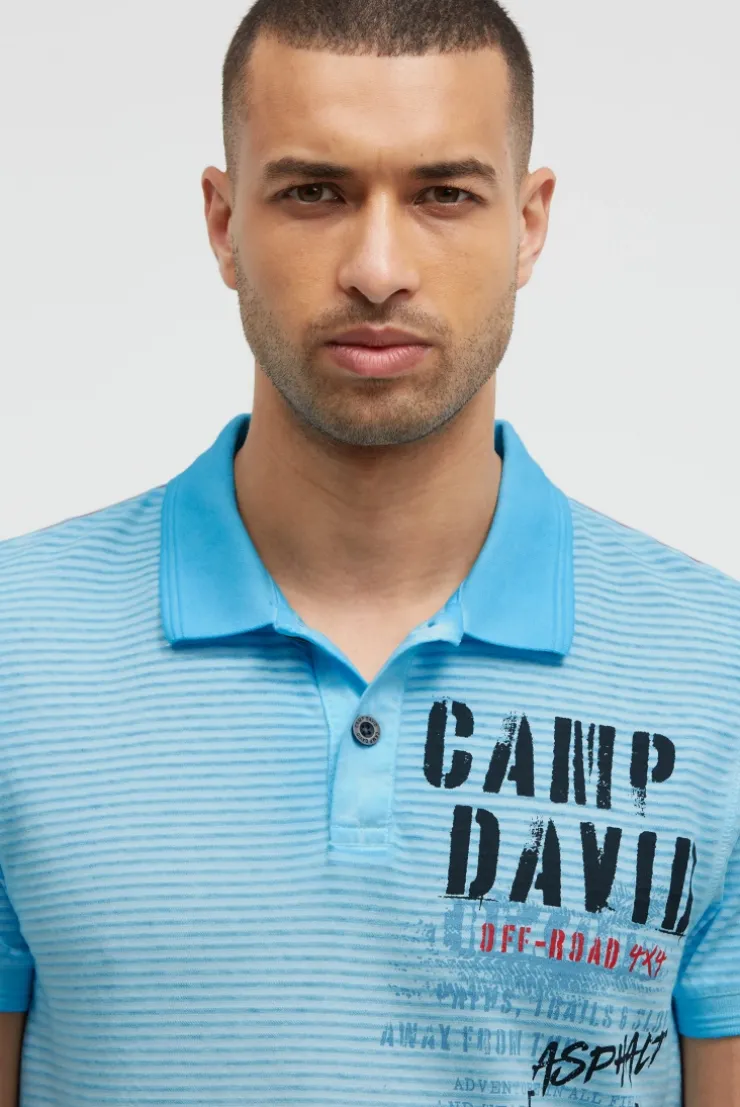 Polo mit Streifenstruktur und Label Prints summer aqua