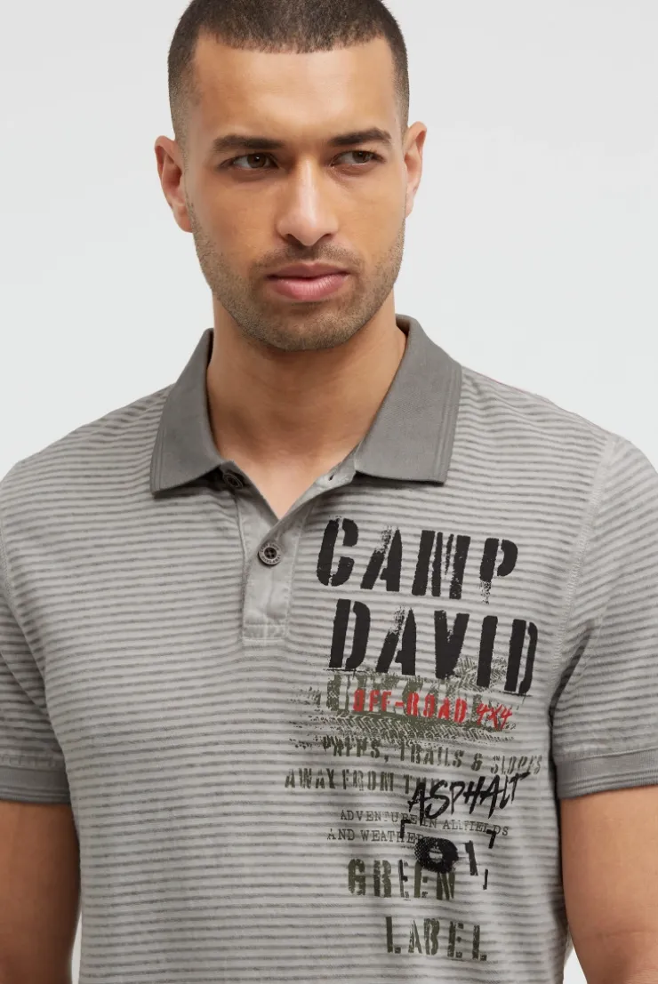 Polo mit Streifenstruktur und Label Prints shadow