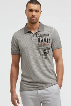 Polo mit Streifenstruktur und Label Prints shadow