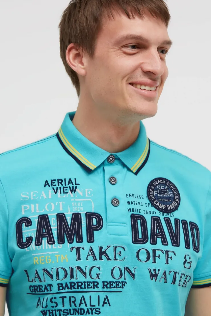 Poloshirt Kurzarm mit Logo-Applikationen aqua